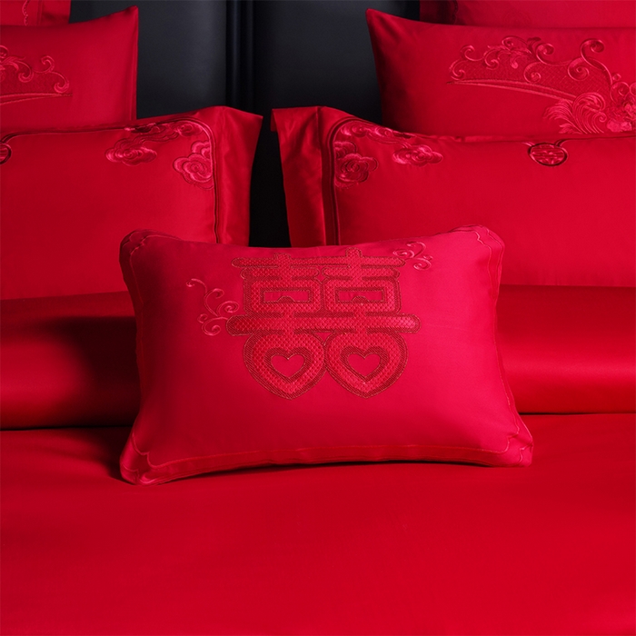 91家纺网 家纺一手货源 找家纺 博之洋婚庆 2026新款全棉纯棉长绒棉刺绣婚庆四件套多件套 永恒爱恋-红