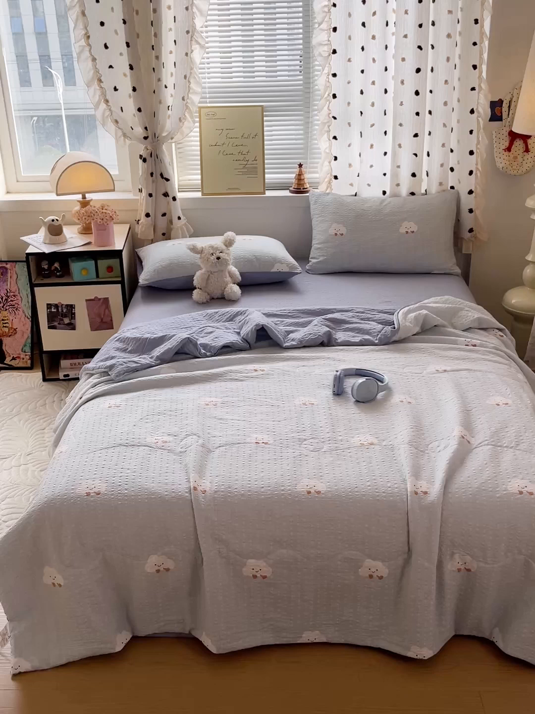 91家纺网 家纺一手货源 找家纺 仟网汇 2026新款泡芙纱简单款夏被四件套 云朵泡芙