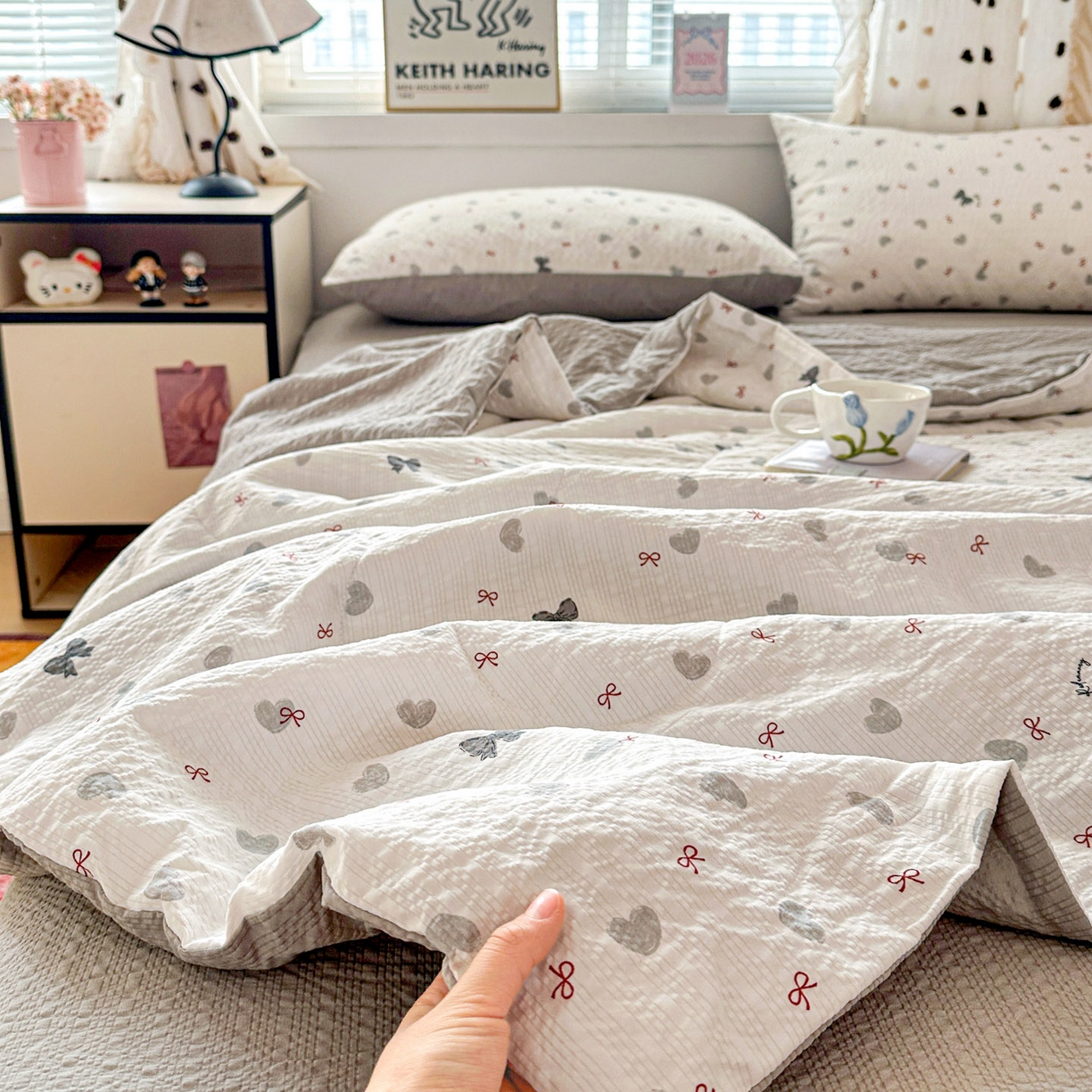 91家纺网 家纺一手货源 找家纺 （总）梦莱斯 2026新款小清新印花水洗夏被四件套-简单款