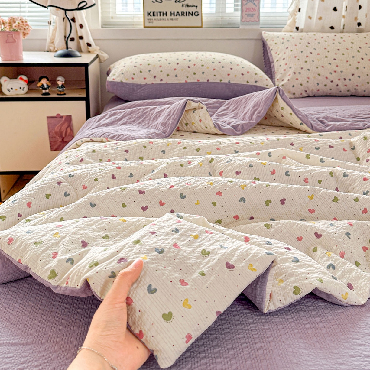 91家纺网 家纺一手货源 找家纺 （总）梦莱斯 2026新款小清新印花水洗夏被四件套-简单款