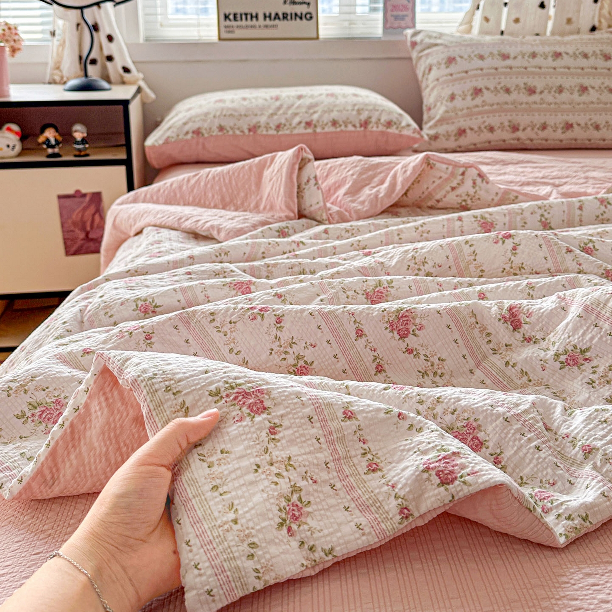 91家纺网 家纺一手货源 找家纺 （总）梦莱斯 2026新款小清新印花水洗夏被四件套-简单款