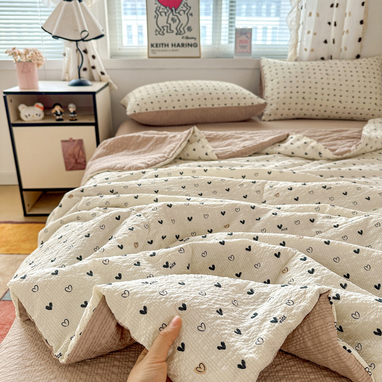 91家纺网 家纺一手货源 找家纺 （总）梦莱斯 2026新款小清新印花水洗夏被四件套-简单款