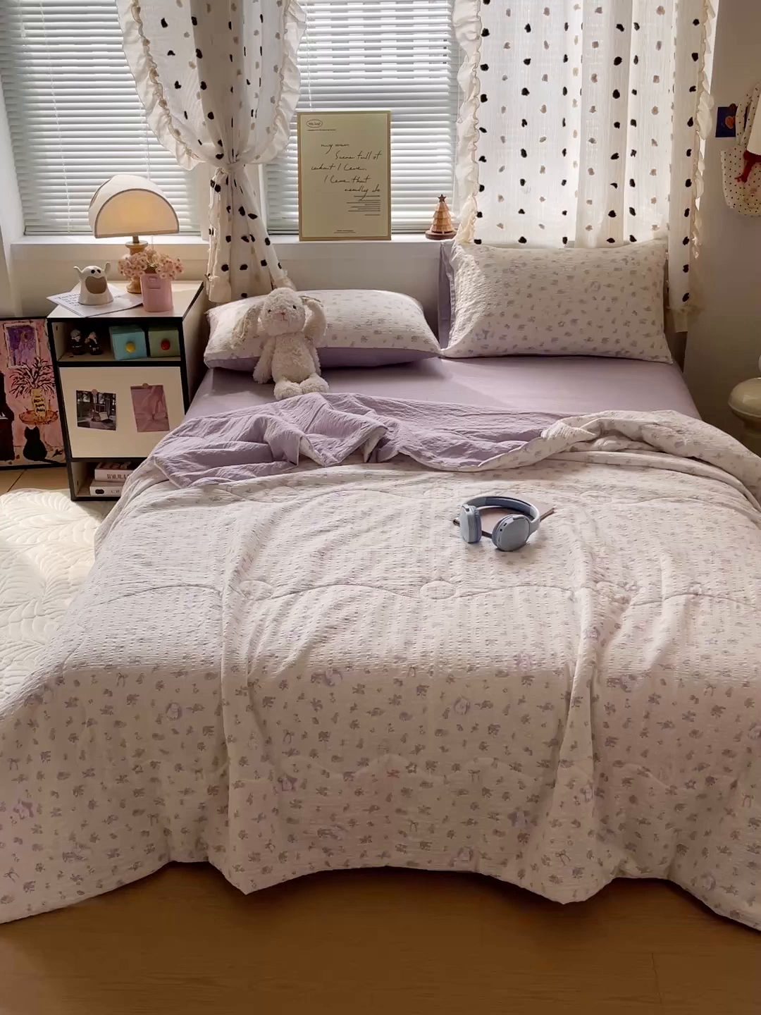 91家纺网 家纺一手货源 找家纺 仟网汇 2026新款泡芙纱简单款夏被四件套 紫色花语