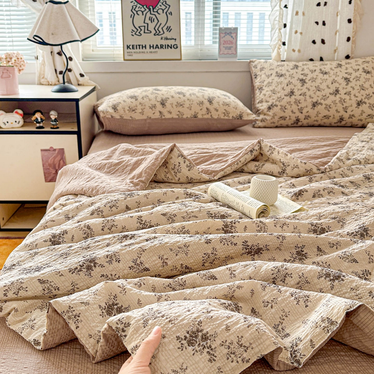 91家纺网 家纺一手货源 找家纺 （总）梦莱斯 2026新款小清新印花水洗夏被四件套-简单款