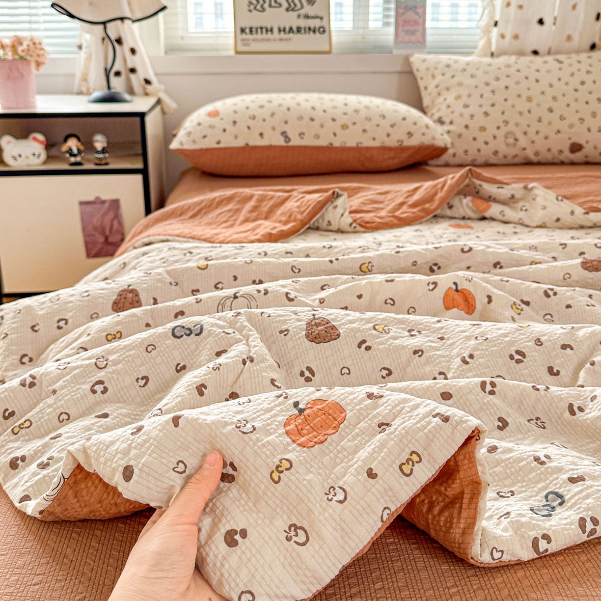 91家纺网 家纺一手货源 找家纺 （总）梦莱斯 2026新款小清新印花水洗夏被四件套-简单款