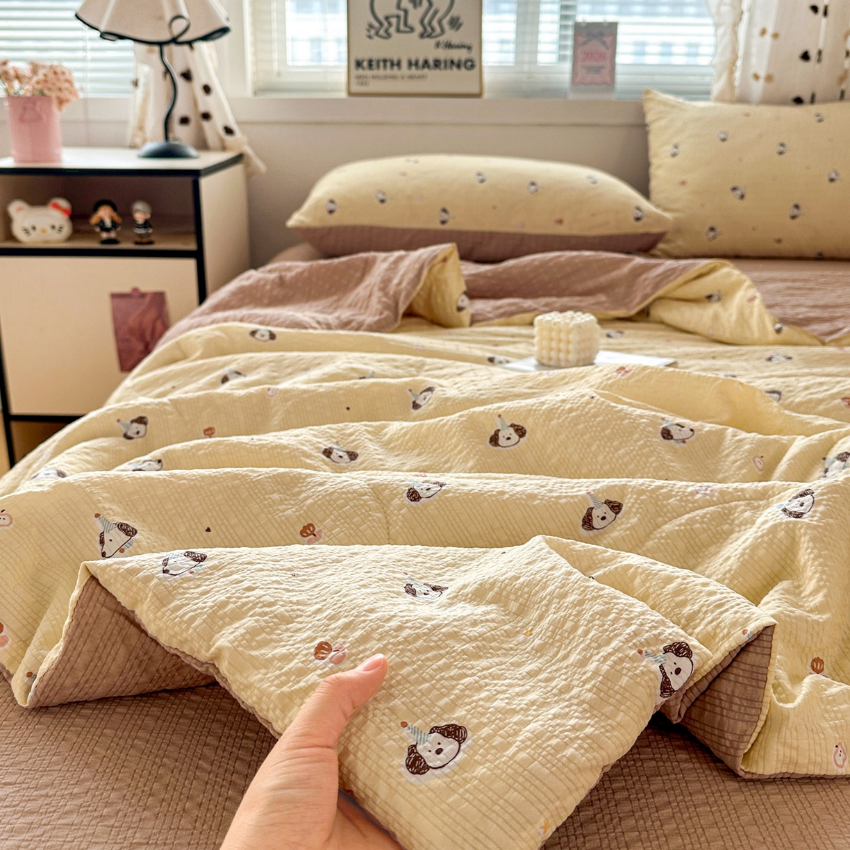 91家纺网 家纺一手货源 找家纺 （总）梦莱斯 2026新款小清新印花水洗夏被四件套-简单款