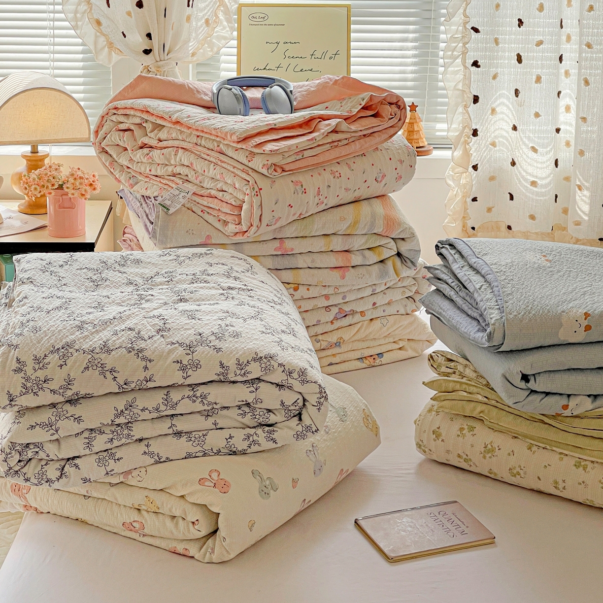 91家纺网 家纺一手货源 找家纺 仟网汇 2026新款泡芙纱简单款夏被四件套 组合图仅供展示-不可下单