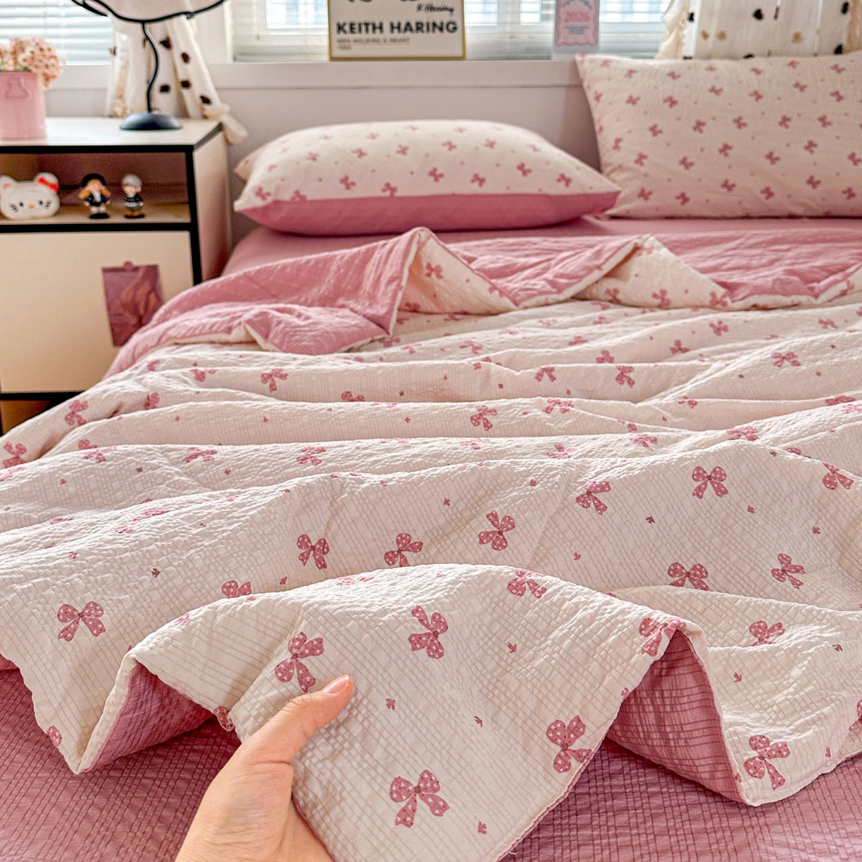 91家纺网 家纺一手货源 找家纺 （总）梦莱斯 2026新款小清新印花水洗夏被四件套-简单款