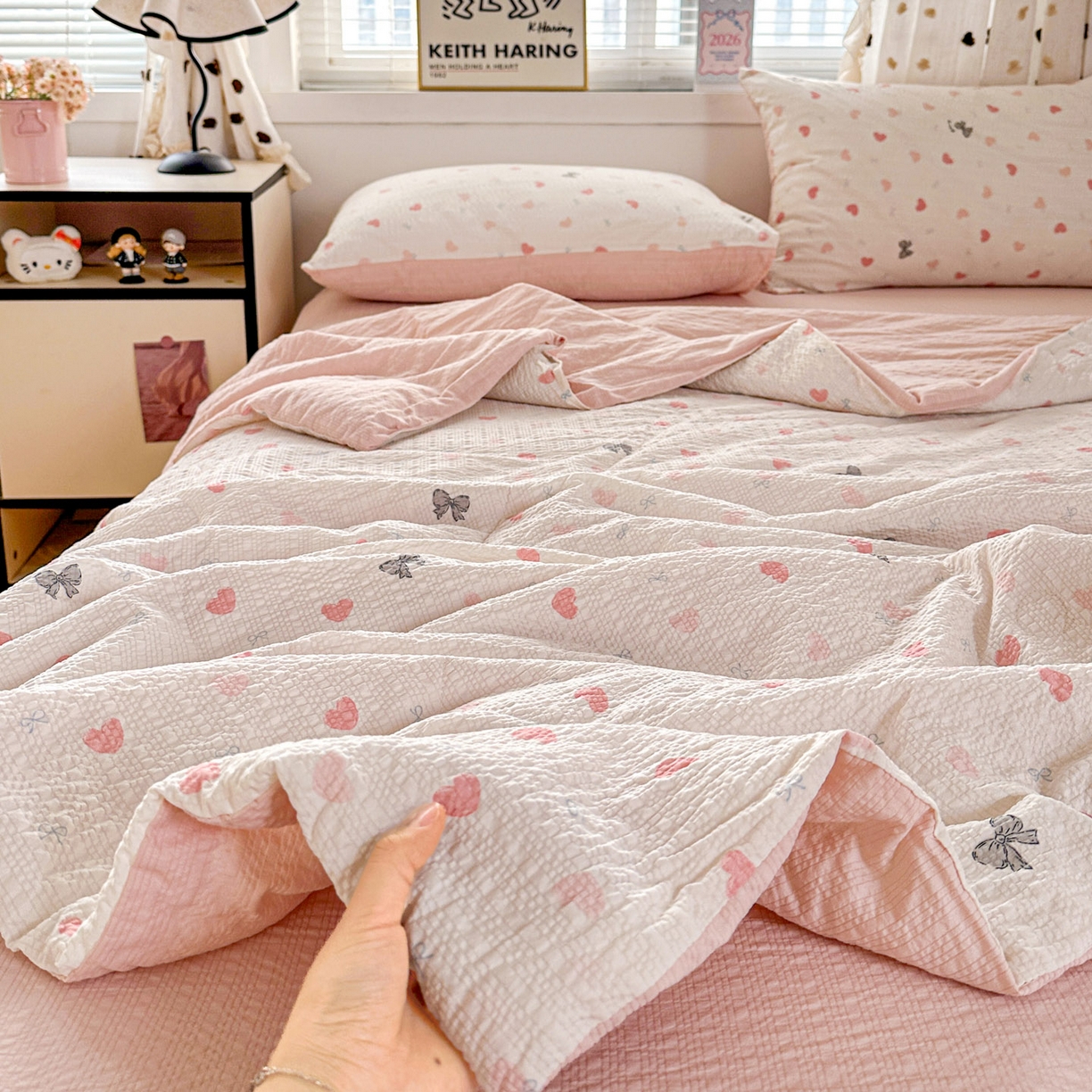 91家纺网 家纺一手货源 找家纺 （总）梦莱斯 2026新款小清新印花水洗夏被四件套-简单款