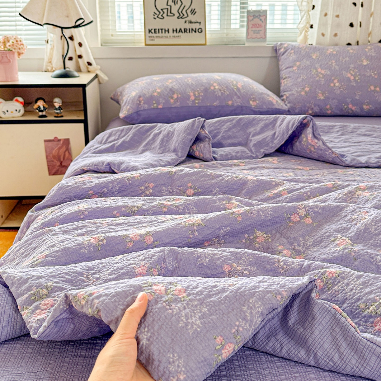 91家纺网 家纺一手货源 找家纺 （总）梦莱斯 2026新款小清新印花水洗夏被四件套-简单款