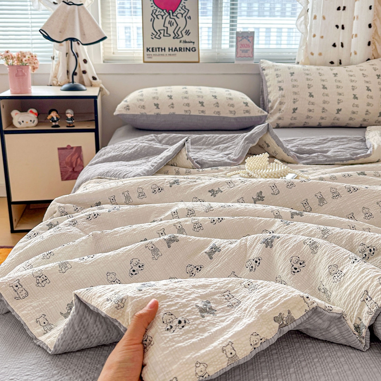 91家纺网 家纺一手货源 找家纺 （总）梦莱斯 2026新款小清新印花水洗夏被四件套-简单款