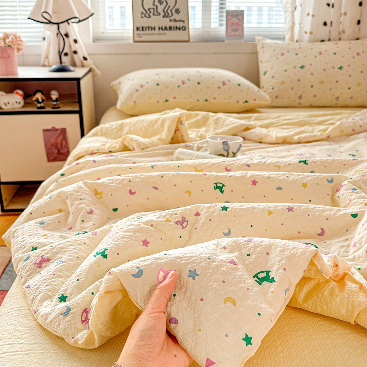 91家纺网 家纺一手货源 找家纺 （总）梦莱斯 2026新款小清新印花水洗夏被四件套-简单款