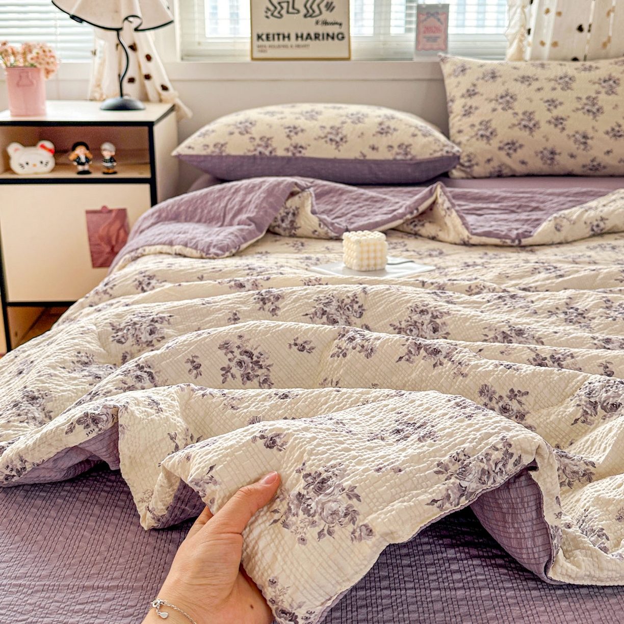 91家纺网 家纺一手货源 找家纺 （总）梦莱斯 2026新款小清新印花水洗夏被四件套-简单款