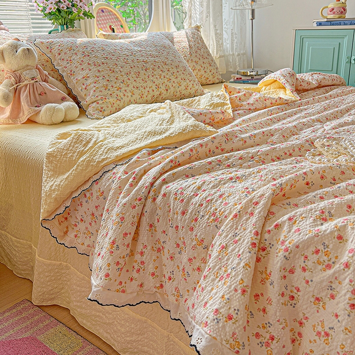 91家纺网 家纺一手货源 找家纺 （总）仟网汇 2026新款法式花边泡芙纱夏被四件套