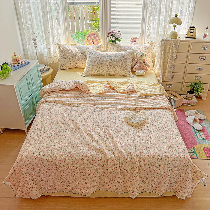 91家纺网 家纺一手货源 找家纺 （总）仟网汇 2026新款法式花边泡芙纱夏被四件套