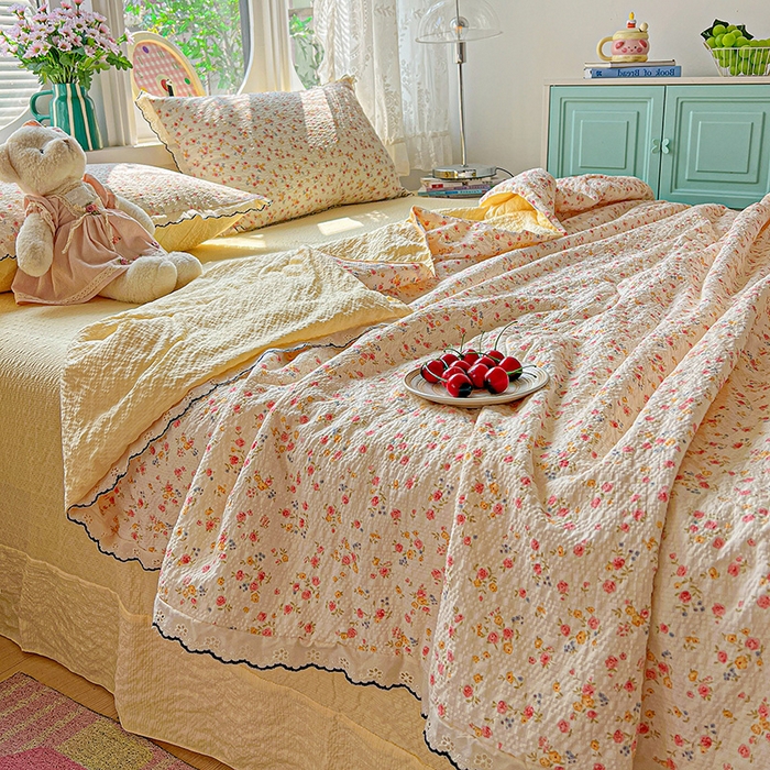 91家纺网 家纺一手货源 找家纺 （总）仟网汇 2026新款法式花边泡芙纱夏被四件套