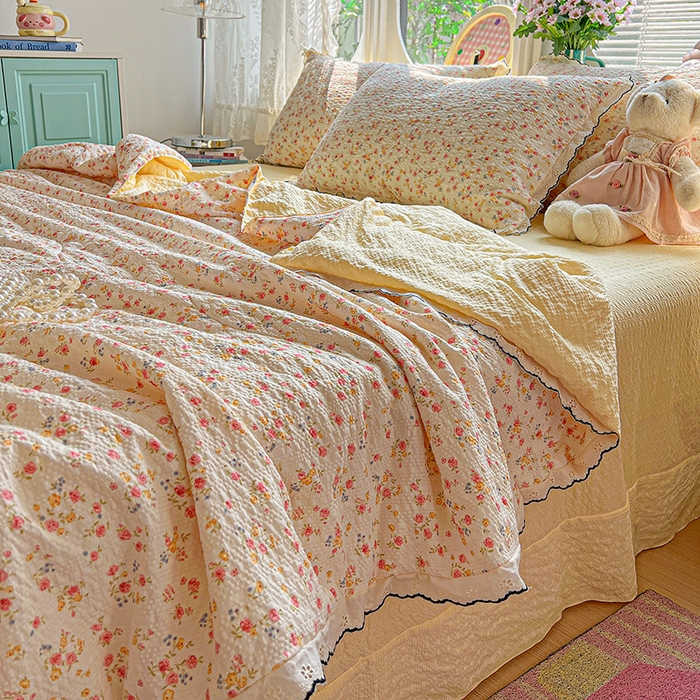 91家纺网 家纺一手货源 找家纺 （总）仟网汇 2026新款法式花边泡芙纱夏被四件套