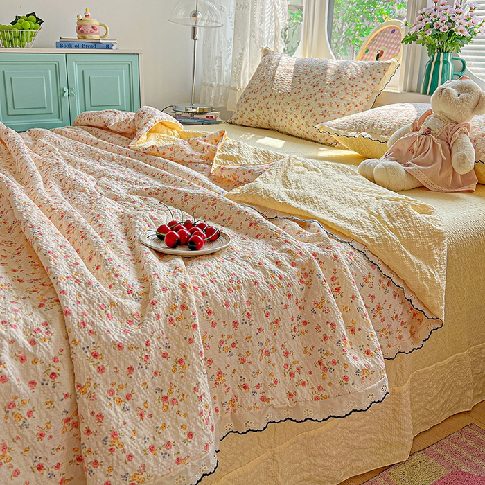 91家纺网 家纺一手货源 找家纺 （总）仟网汇 2026新款法式花边泡芙纱夏被四件套