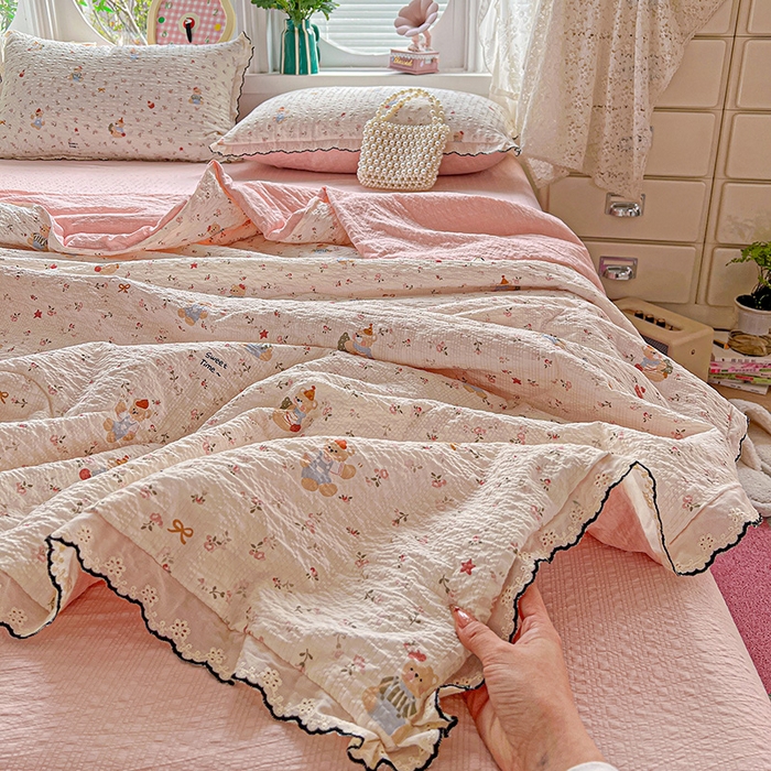 91家纺网 家纺一手货源 找家纺 （总）仟网汇 2026新款法式花边泡芙纱夏被四件套