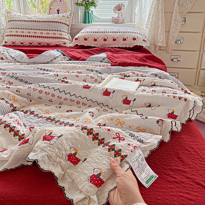 91家纺网 家纺一手货源 找家纺 （总）仟网汇 2026新款法式花边泡芙纱夏被四件套