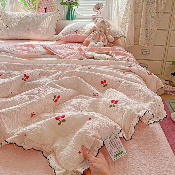 91家纺网 家纺一手货源 找家纺 （总）仟网汇 2026新款法式花边泡芙纱夏被四件套