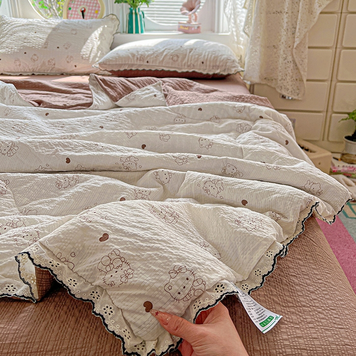91家纺网 家纺一手货源 找家纺 （总）仟网汇 2026新款法式花边泡芙纱夏被四件套