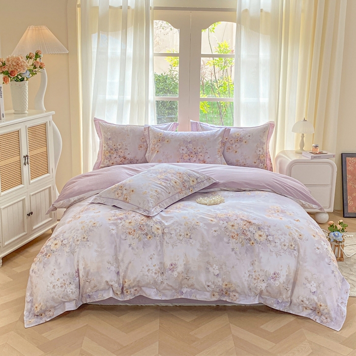 凌鼎 2026新款高支高密100%全棉数码印花四件套 茶语之桔