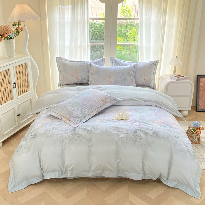 91家纺网 家纺一手货源 找家纺 凌鼎 2026新款高支高密100%全棉数码印花四件套 风谷幽兰绿