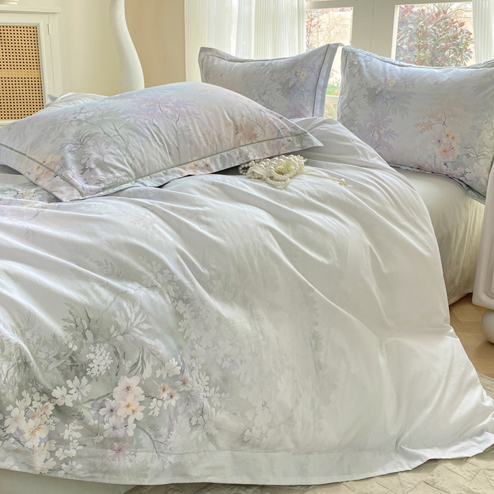 91家纺网 家纺一手货源 找家纺 凌鼎 2026新款高支高密100%全棉数码印花四件套 风谷幽兰绿