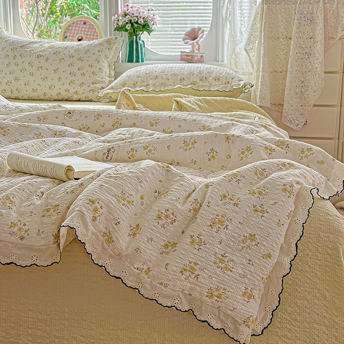 91家纺网 家纺一手货源 找家纺 仟网汇 2026新款法式花边泡芙纱夏被四件套 春日小兔