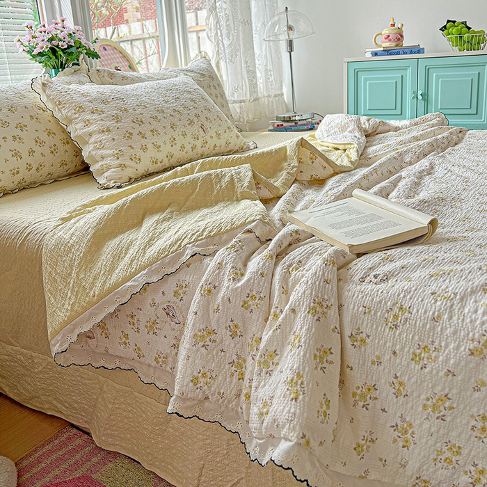 91家纺网 家纺一手货源 找家纺 仟网汇 2026新款法式花边泡芙纱夏被四件套 春日小兔