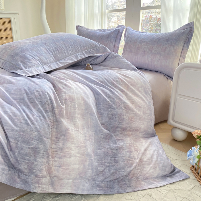 91家纺网 家纺一手货源 找家纺 凌鼎 2026新款高支高密100%全棉数码印花四件套 浮光意境紫