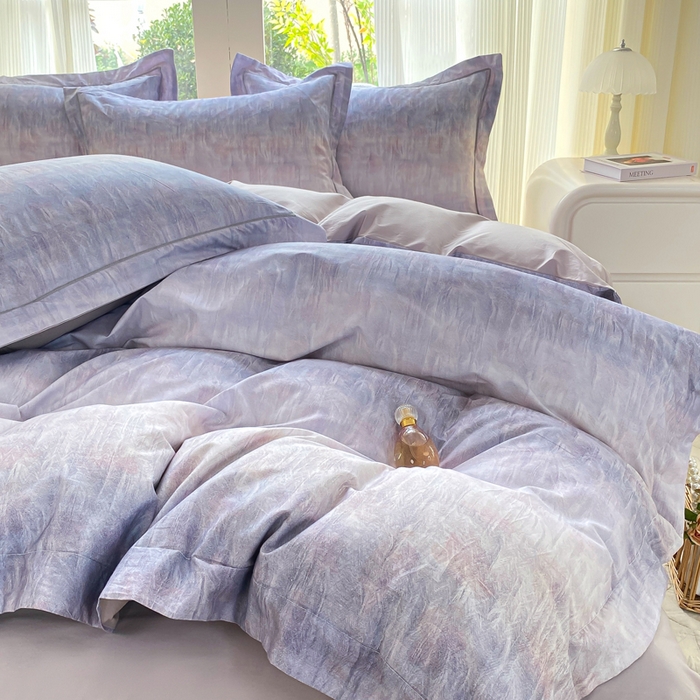 91家纺网 家纺一手货源 找家纺 凌鼎 2026新款高支高密100%全棉数码印花四件套 浮光意境紫