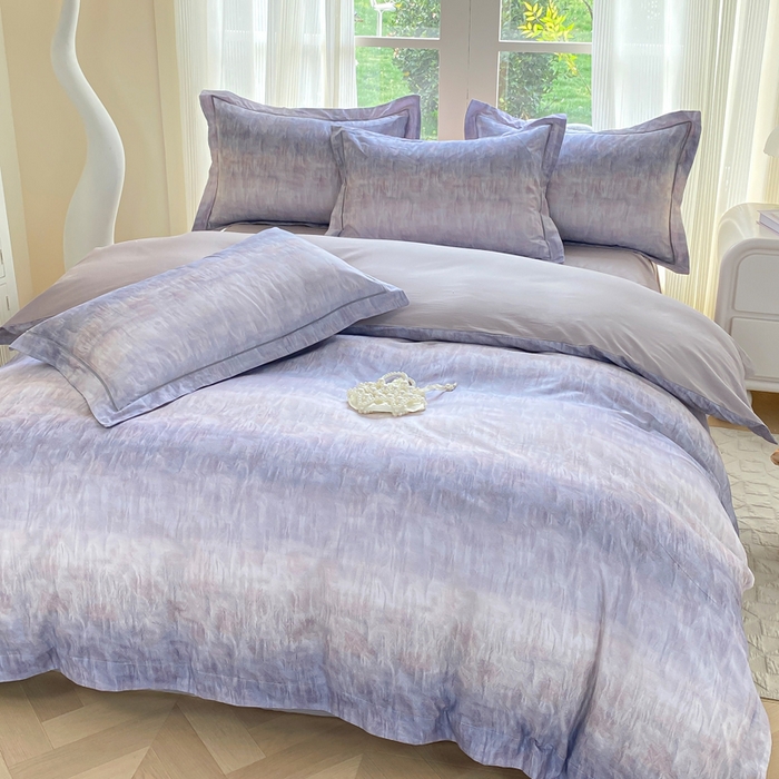 91家纺网 家纺一手货源 找家纺 凌鼎 2026新款高支高密100%全棉数码印花四件套 浮光意境紫