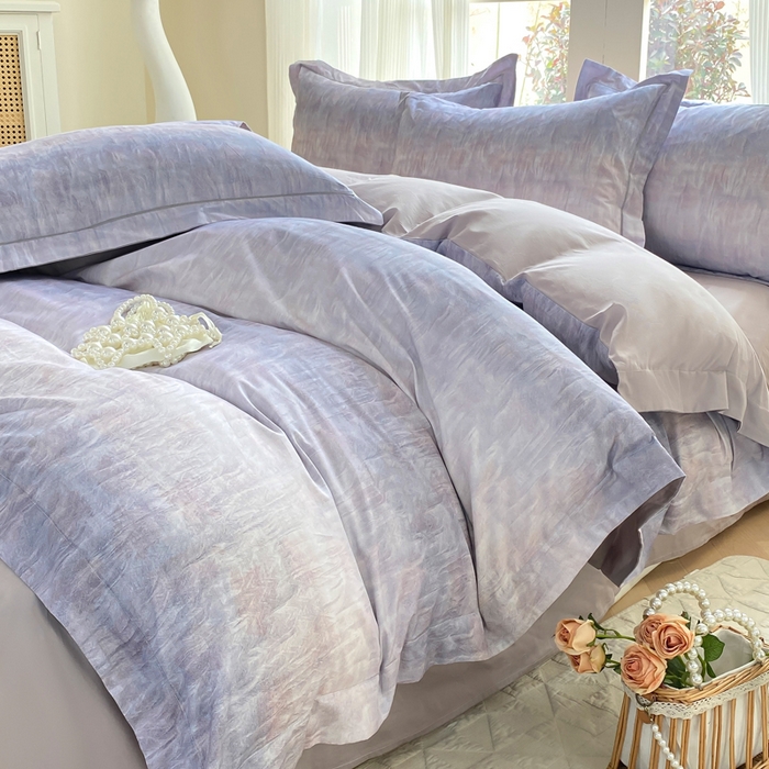 91家纺网 家纺一手货源 找家纺 凌鼎 2026新款高支高密100%全棉数码印花四件套 浮光意境紫