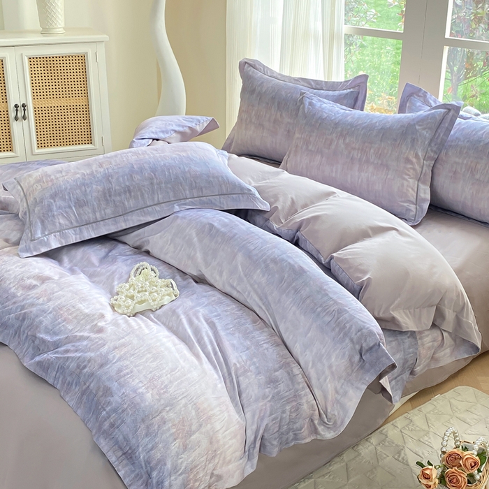 91家纺网 家纺一手货源 找家纺 凌鼎 2026新款高支高密100%全棉数码印花四件套 浮光意境紫