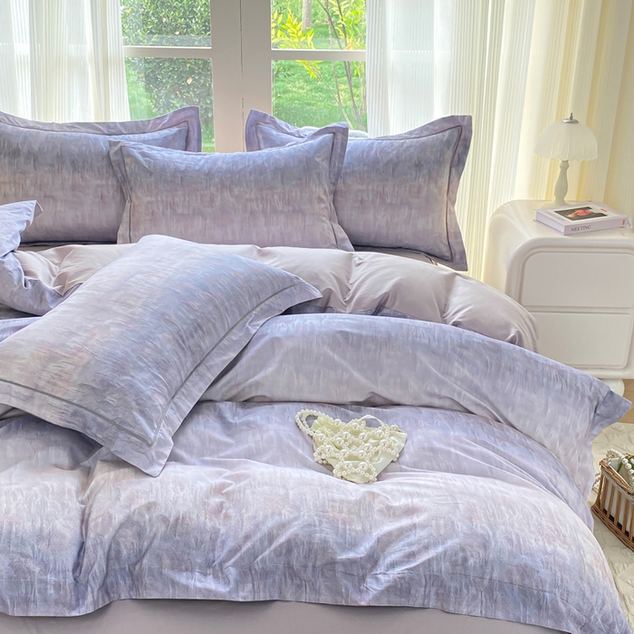 91家纺网 家纺一手货源 找家纺 凌鼎 2026新款高支高密100%全棉数码印花四件套 浮光意境紫