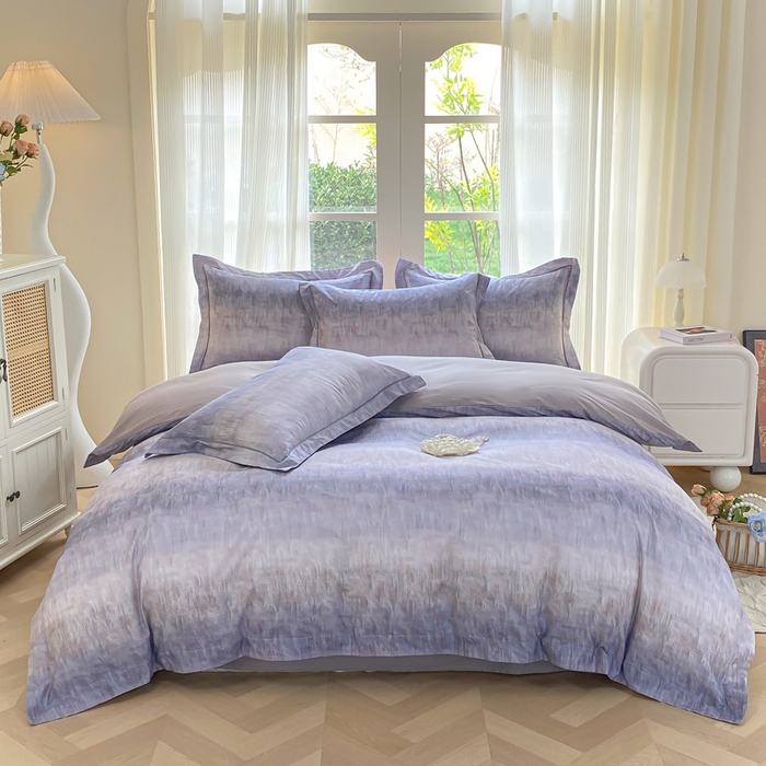 凌鼎 2026新款高支高密100%全棉数码印花四件套 浮光意境紫