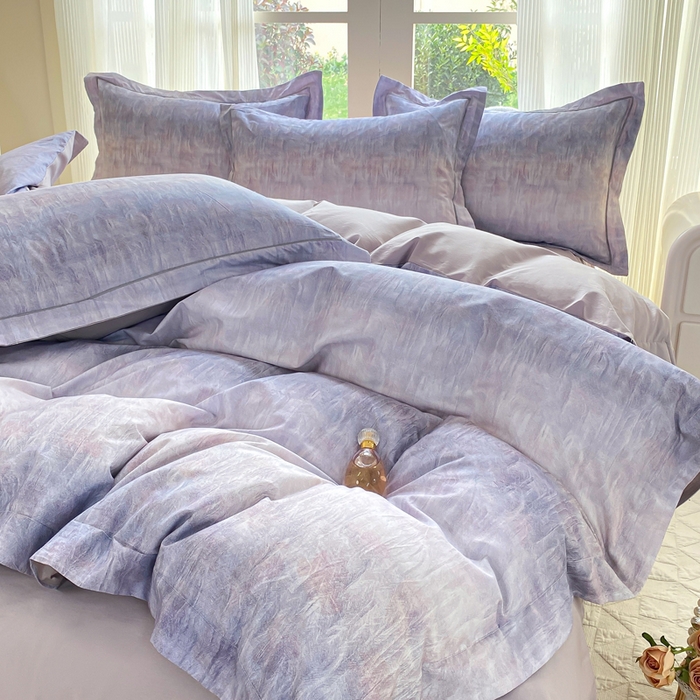 91家纺网 家纺一手货源 找家纺 凌鼎 2026新款高支高密100%全棉数码印花四件套 浮光意境紫