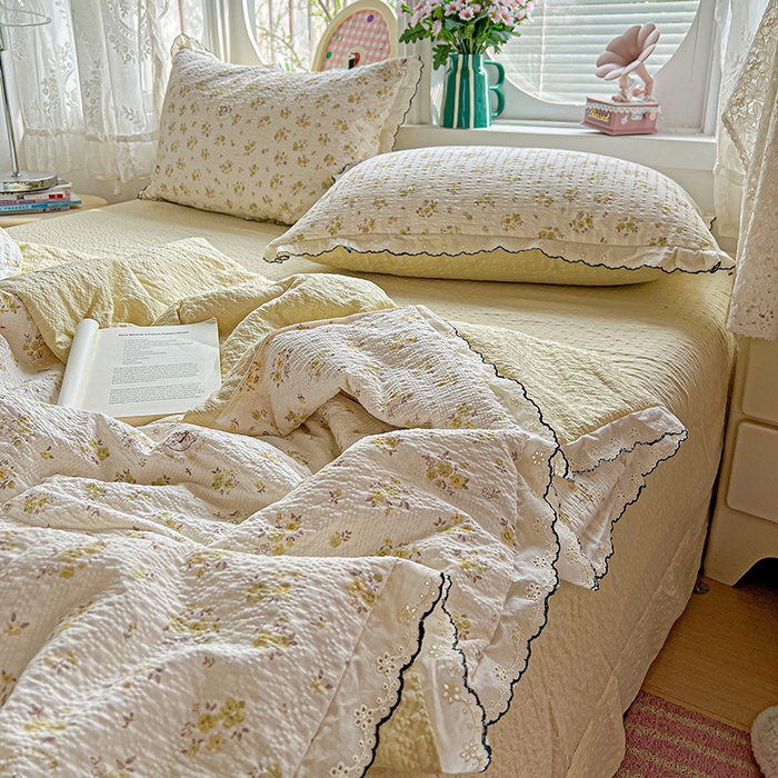 91家纺网 家纺一手货源 找家纺 仟网汇 2026新款法式花边泡芙纱夏被四件套 春日小兔