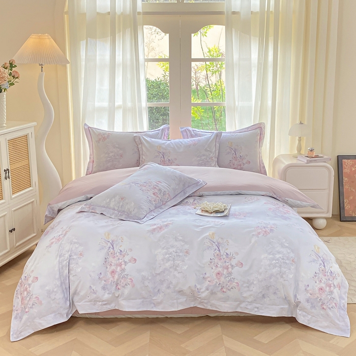 凌鼎 2026新款高支高密100%全棉数码印花四件套 梦游园紫