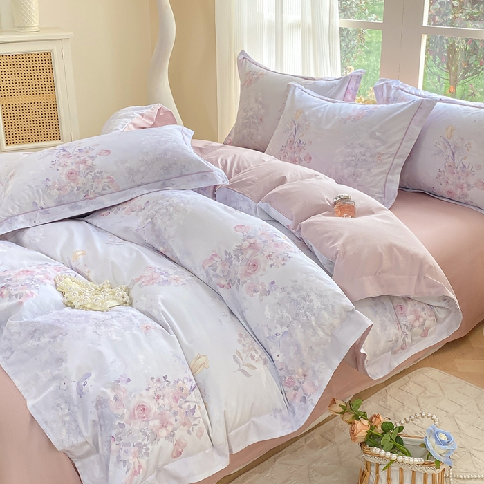 91家纺网 家纺一手货源 找家纺 凌鼎 2026新款高支高密100%全棉数码印花四件套 梦游园紫