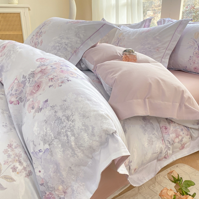 91家纺网 家纺一手货源 找家纺 凌鼎 2026新款高支高密100%全棉数码印花四件套 梦游园紫