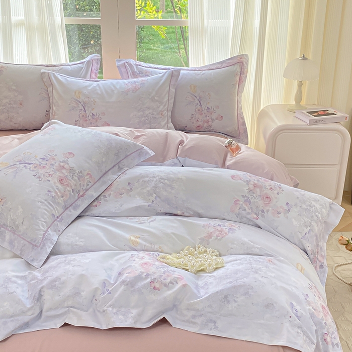 91家纺网 家纺一手货源 找家纺 凌鼎 2026新款高支高密100%全棉数码印花四件套 梦游园紫