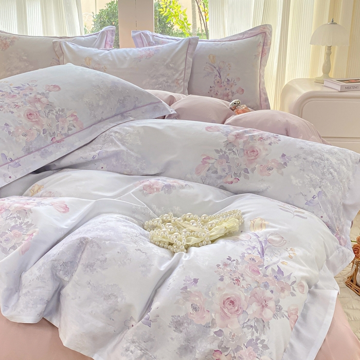 91家纺网 家纺一手货源 找家纺 凌鼎 2026新款高支高密100%全棉数码印花四件套 梦游园紫