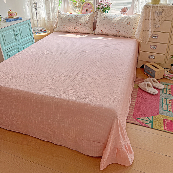 91家纺网 家纺一手货源 找家纺 仟网汇 2026新款法式花边泡芙纱夏被四件套 蛋糕熊