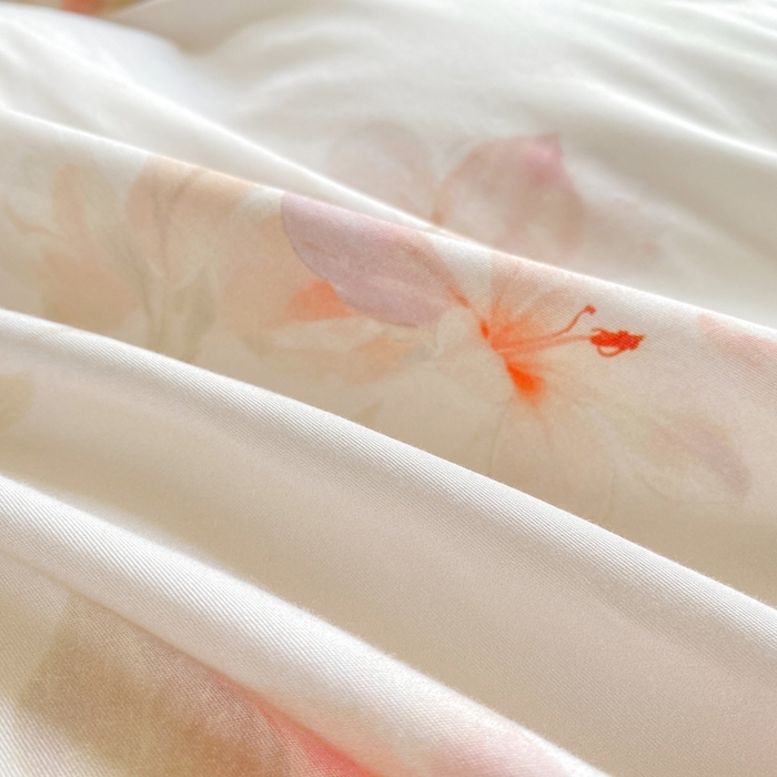 91家纺网 家纺一手货源 找家纺 凌鼎 2026新款高支高密100%全棉数码印花四件套 浅绘花影粉