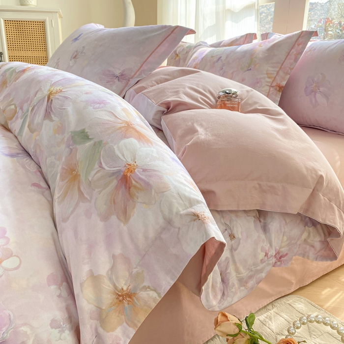 91家纺网 家纺一手货源 找家纺 凌鼎 2026新款高支高密100%全棉数码印花四件套 溯梦粉