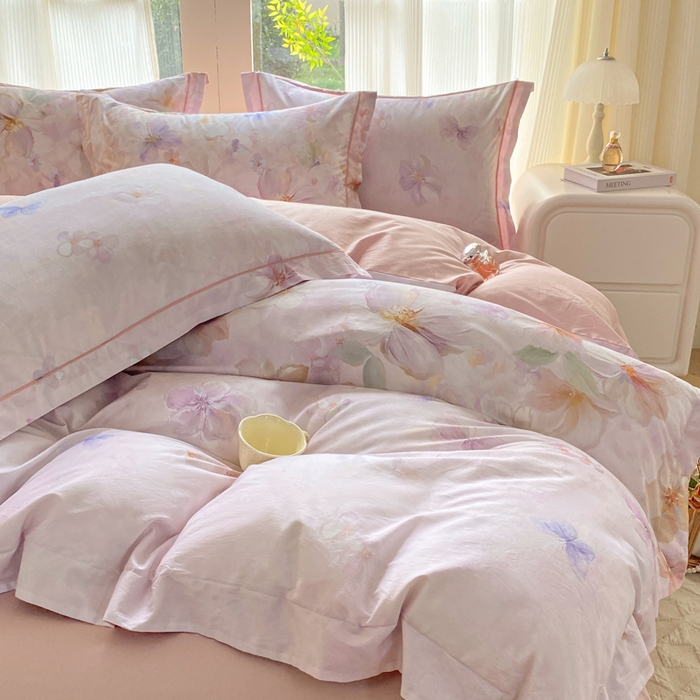 91家纺网 家纺一手货源 找家纺 凌鼎 2026新款高支高密100%全棉数码印花四件套 溯梦粉