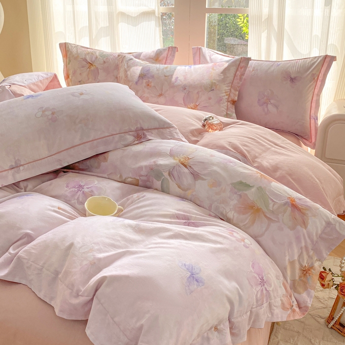 91家纺网 家纺一手货源 找家纺 凌鼎 2026新款高支高密100%全棉数码印花四件套 溯梦粉